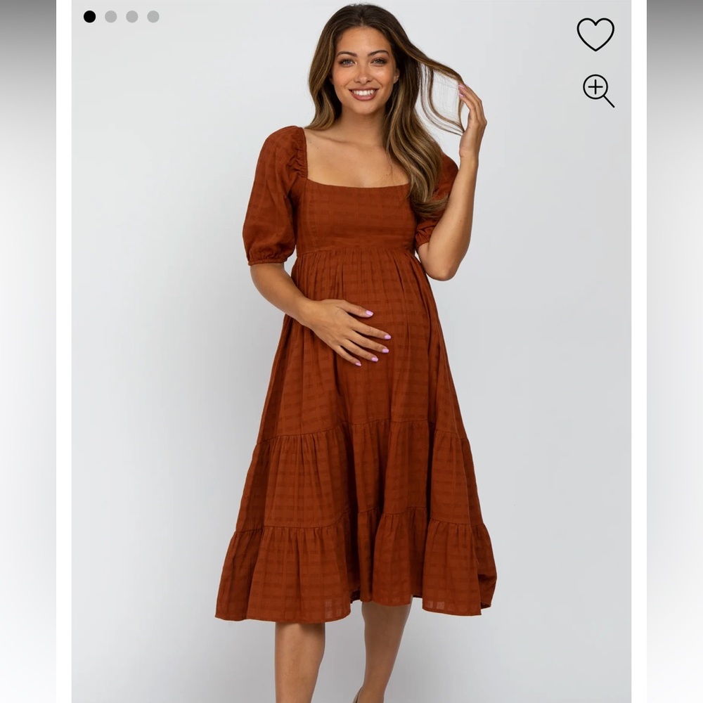 Pink blush Rust Plaid Square Neck Maternity Midi Dress size small